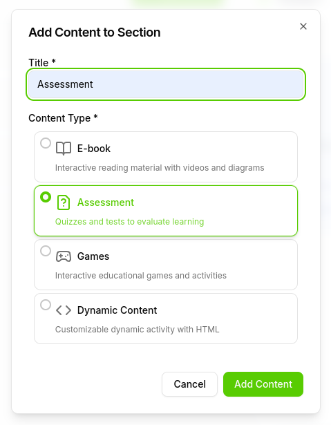Add Assessment Block