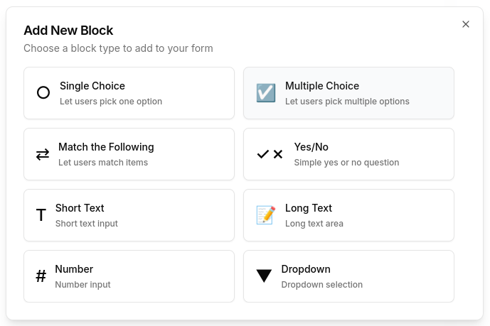 Choose Question type