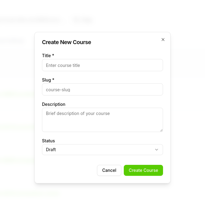 Create Course Modal Interface in LetLMS