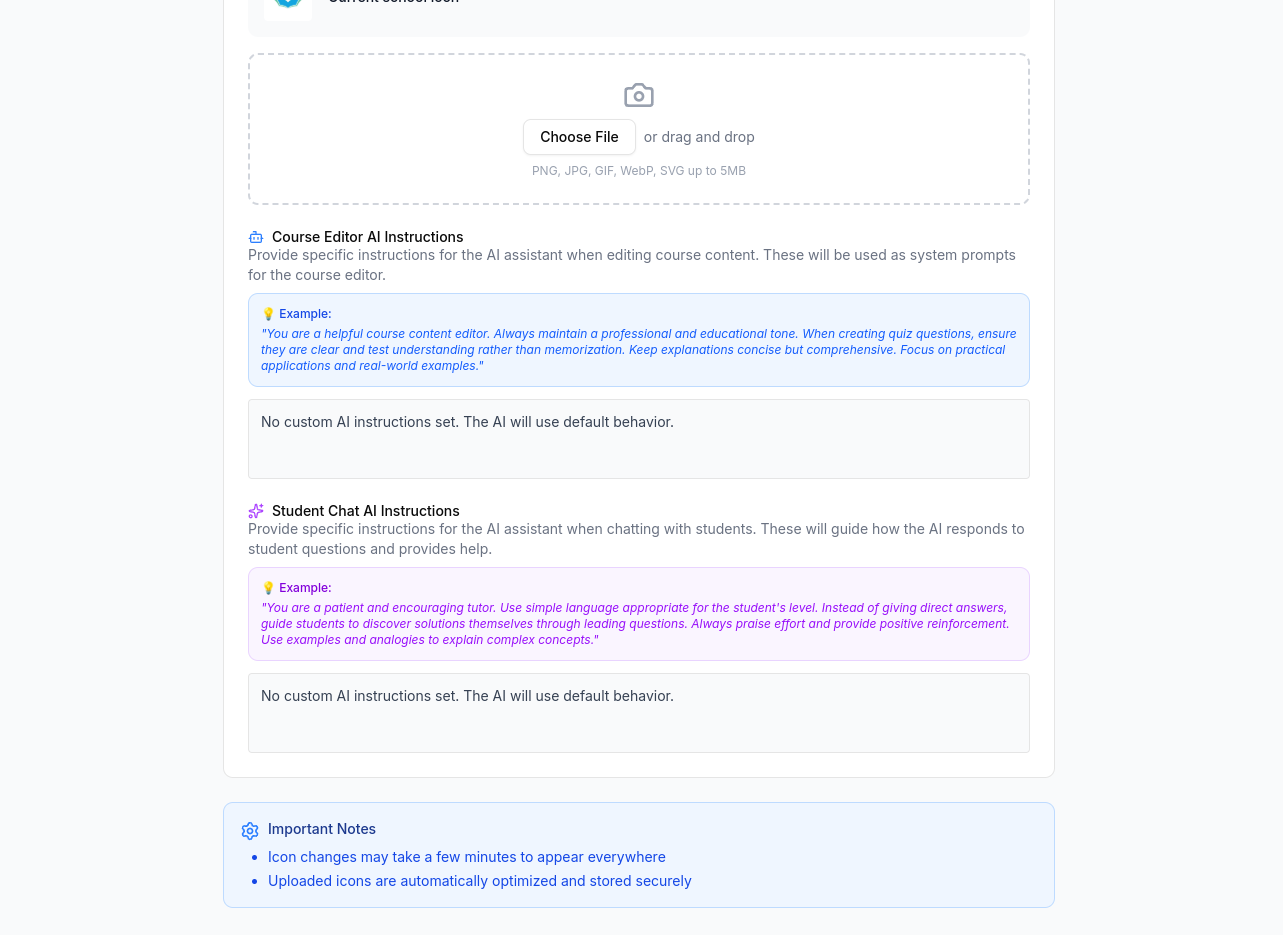 School settings interface